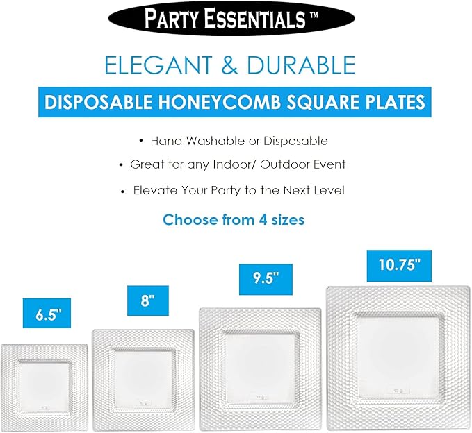 HoneyComb Square Plates - Clear 10 Ct.