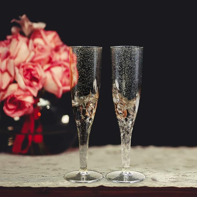 5oz Champagne Flutes 1-Piece - Gold Glitter 24ct