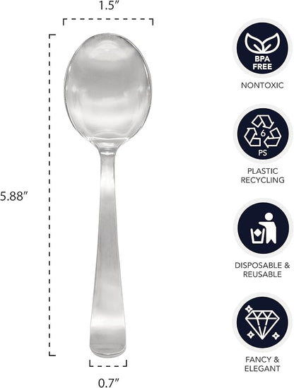 Plastic Soup Spoons - Silver 50 Ct.