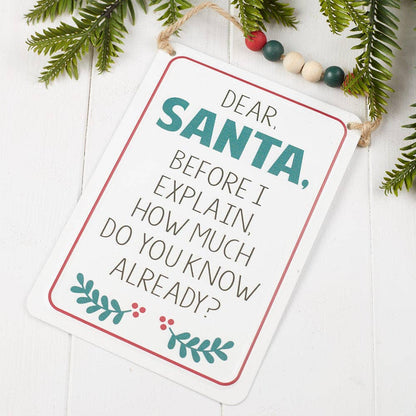 Dear Santa Enamel Metal Sign - Christmas Decoration