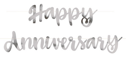 Silver Script Foil Happy Anniversary Banner