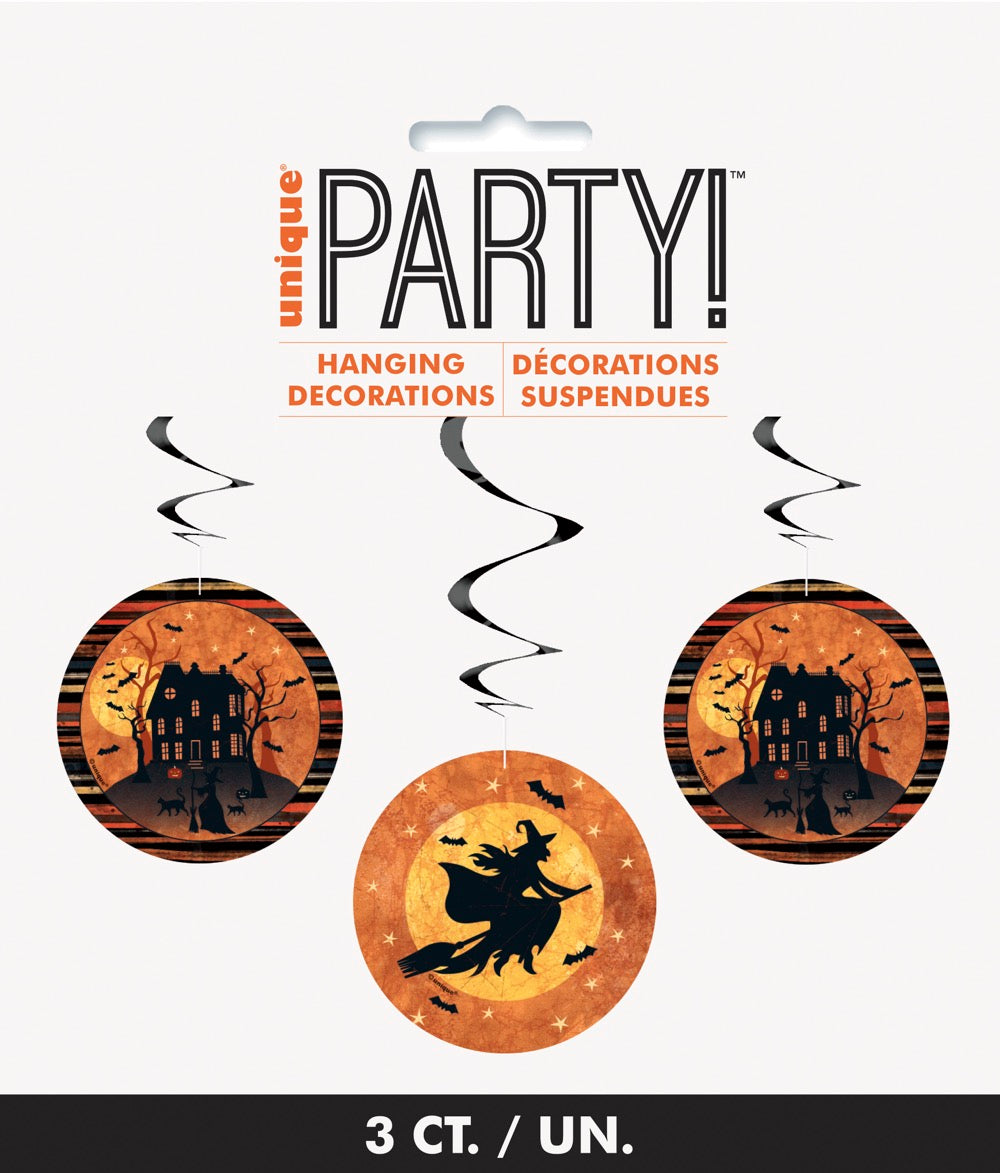 Full Moon Halloween Hanging Swirl Decorations 26in 3ct