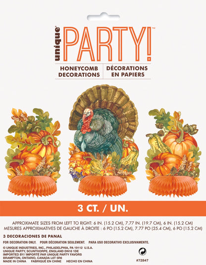 Traditional Thanksgiving Mini Honeycomb Centerpieces 3ct - Assorted