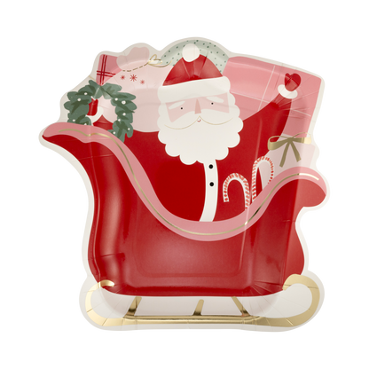 Santa's Sleigh Shaped Paper Plates 8ct