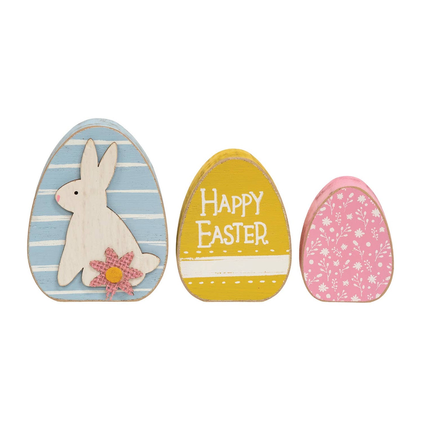 3/Set - Wooden Happy Easter Bunny Chunky Egg Sitters