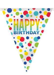 Rainbow Spots Birthday Plastic Flag Banner 12ft