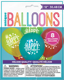 Rainbow Spots Birthday 12in Latex Balloons 8ct