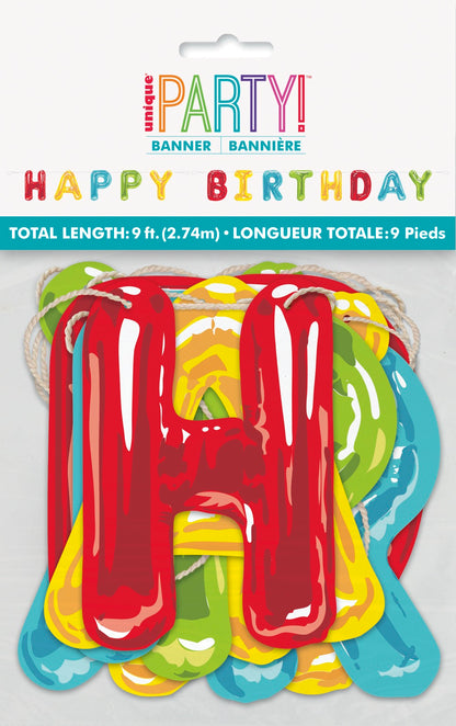 Happy Balloon Birthday Paper Letter Banner 9ft 2pc