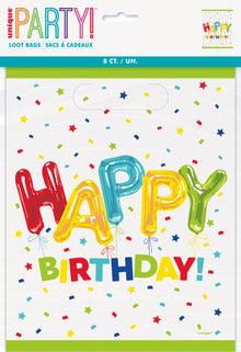 Happy Balloon Birthday Loot Bags 8ct