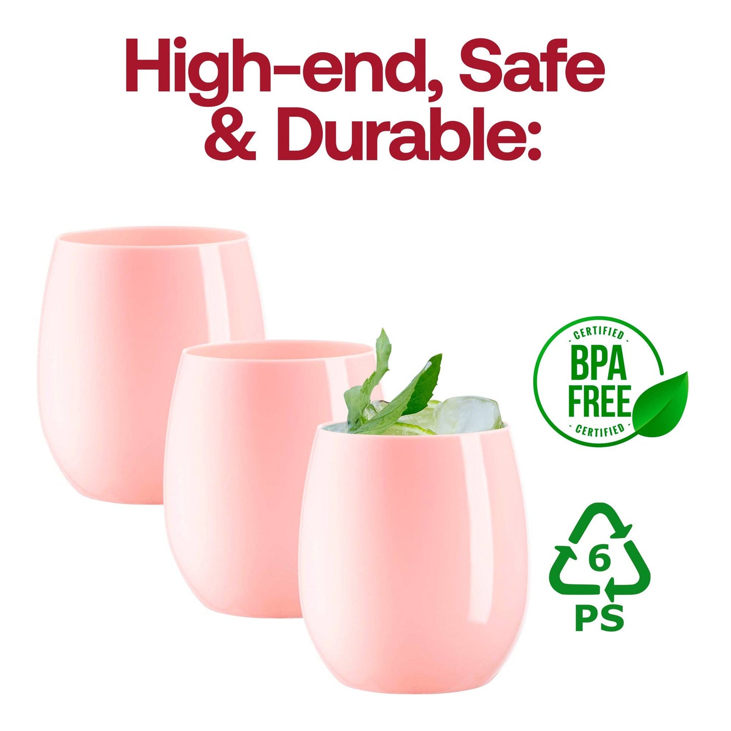 12 oz. Pink Elegant Stemless Plastic Wine Glasses