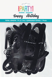 Black Script Happy Birthday Banner 7ft