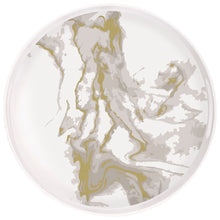 Gold Marbled Round Plastic Serving Tray with Handles