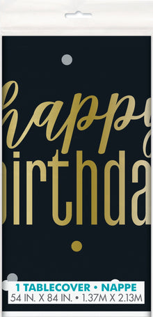 Metallic Happy Birthday Rectangular Plastic Table Cover 54in x 84in