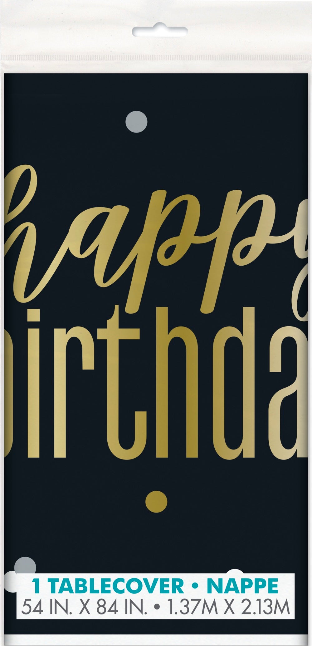 Metallic Happy Birthday Rectangular Plastic Table Cover 54in x 84in