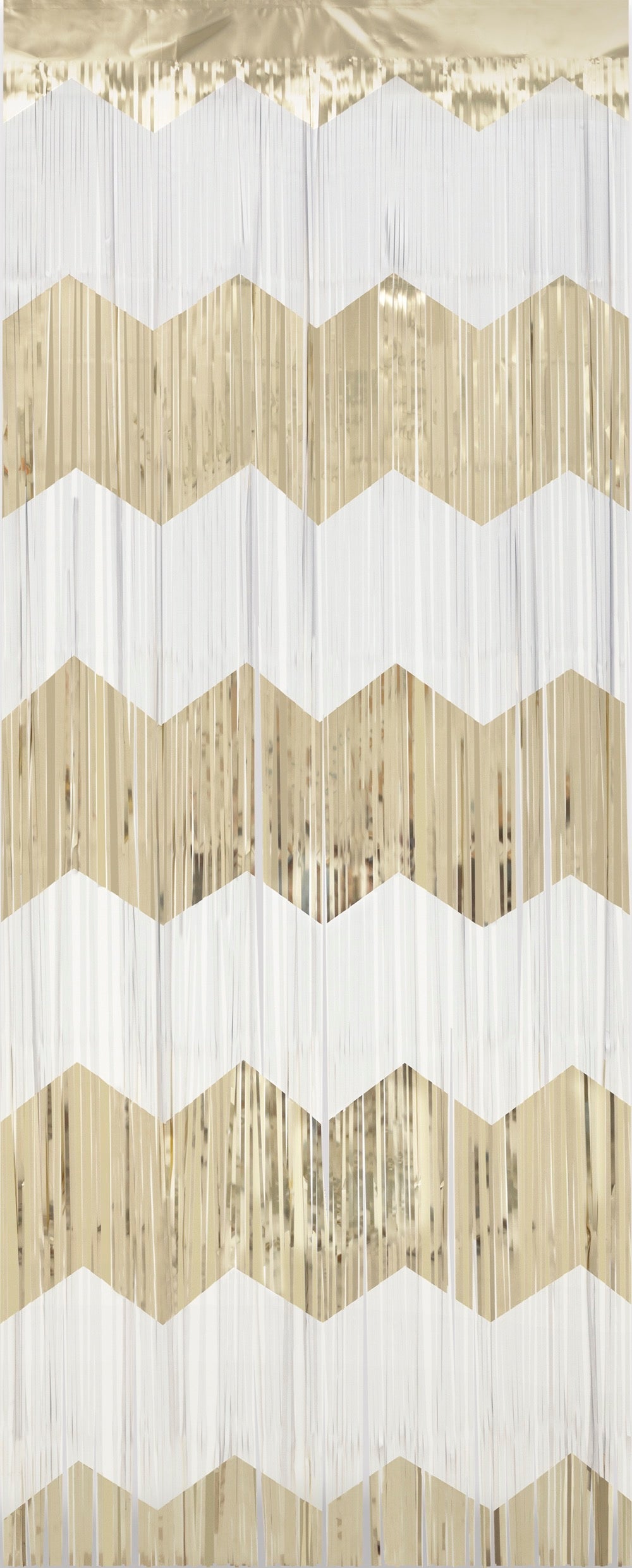 Gold and White Scalloped Foil Fringe Door Curtain 3.25ft x 6.5ft