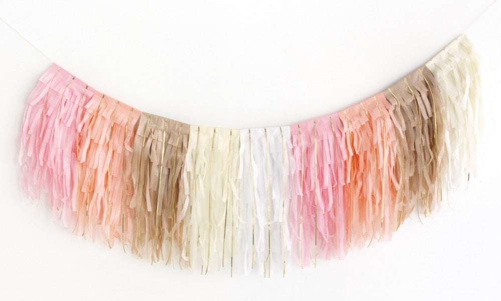 Layered Pink & White Tissue & Gold Foil Fringe Garland