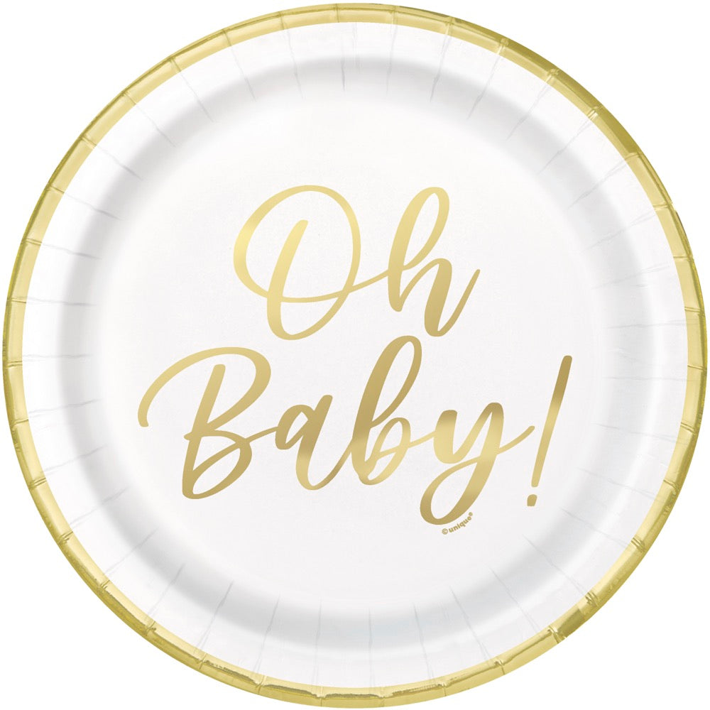 Oh Baby Gold Foil White 9in Dinner Plates 8ct