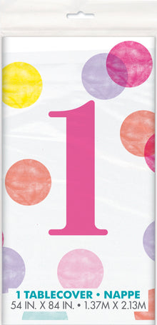 Pink Dots 1st Birthday Rectangular Plastic Table Cover 54in x 84in