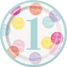 Pink Dots 1st Birthday Round 7in Dessert Plates 8ct