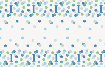 Blue Dots 1st Birthday Rectangular Plastic Table Cover 54in x 84in