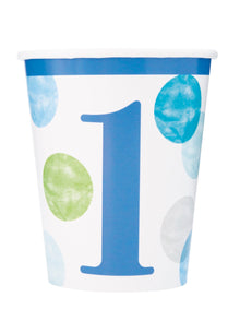 Blue Dots 1st Birthday 9oz Paper Cups 8ct