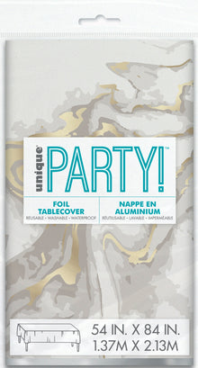 Grey Marble Foil Rectangular Plastic Table Cover 54in x 84in