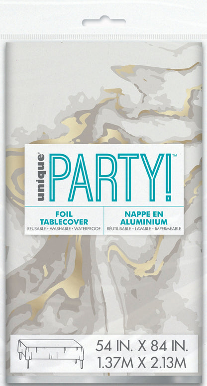 Grey Marble Foil Rectangular Plastic Table Cover 54in x 84in