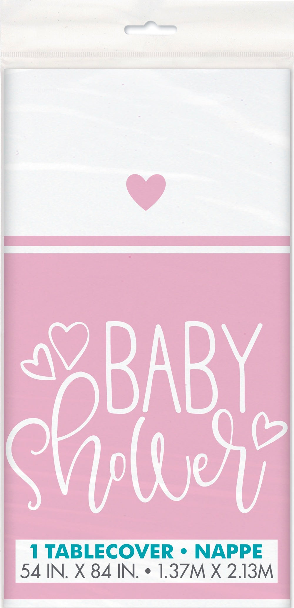 Pink Hearts Baby Shower Rectangular Plastic Table Cover 54in x 84in