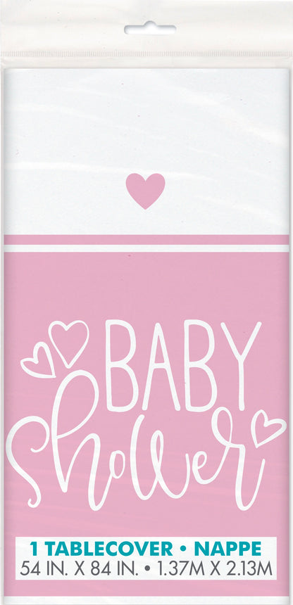 Pink Hearts Baby Shower Rectangular Plastic Table Cover 54in x 84in