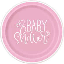 Pink Hearts Baby Shower Round 7in Dessert Plates 8ct