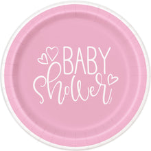 Pink Hearts Baby Shower Round 9in Dinner Plates 8ct