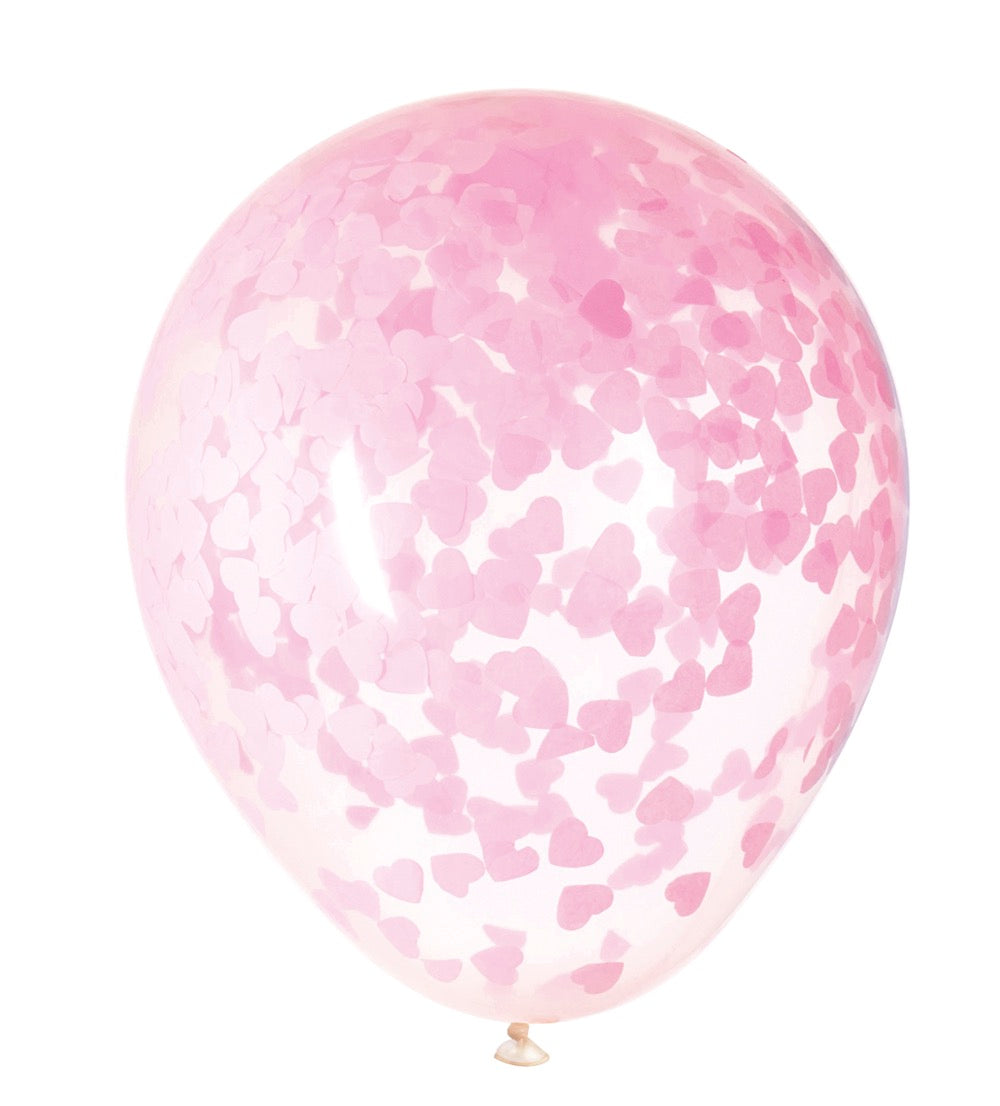 Clear Latex Balloons with Pink Heart Confetti 16in 5ct