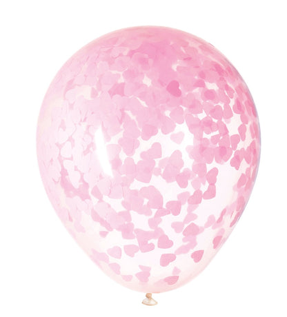 Clear Latex Balloons with Pink Heart Confetti 16in 5ct