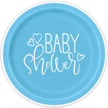 Blue Hearts Baby Shower Round 9in Dinner Plates 8ct