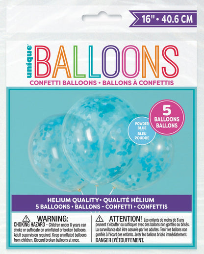 Clear Latex Balloons with Blue Heart Confetti 16in 5ct