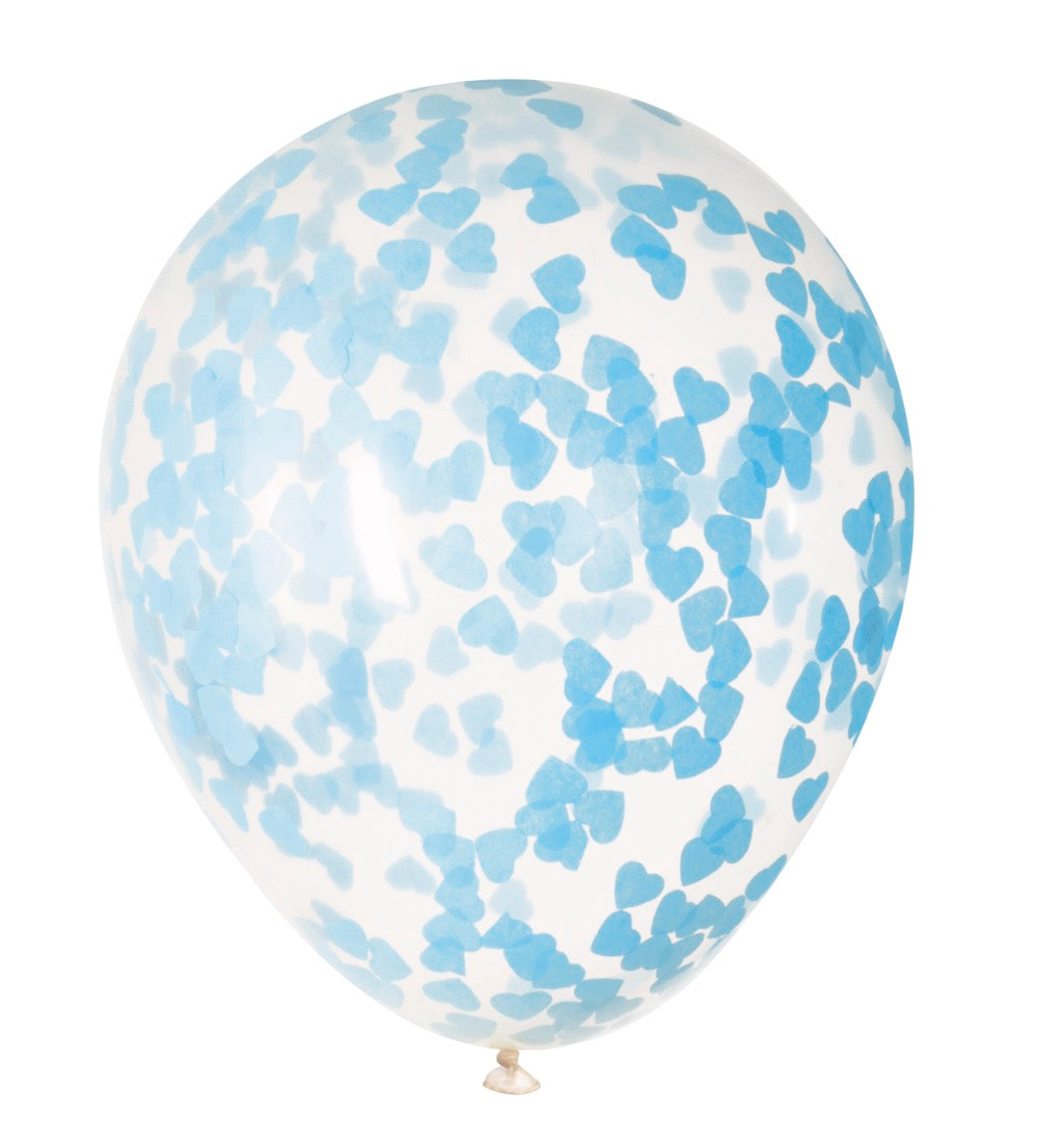 Clear Latex Balloons with Blue Heart Confetti 16in 5ct
