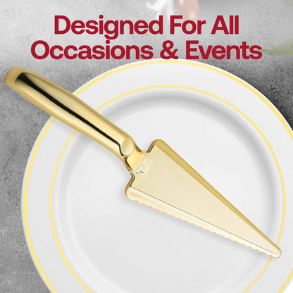 Shiny Gold Disposable Plastic Cake Cutters/Lifters - 5 pcs