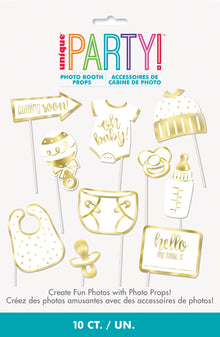 Gold Baby Shower Photo Booth Props 10pc - Foil Stamping