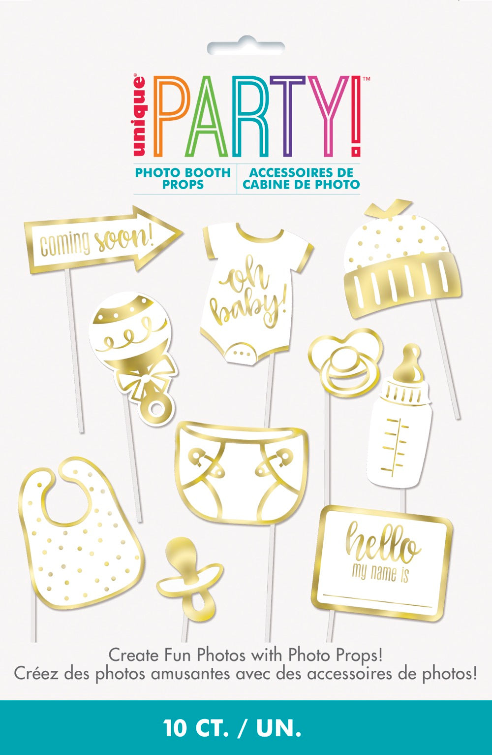 Gold Baby Shower Photo Booth Props 10pc - Foil Stamping