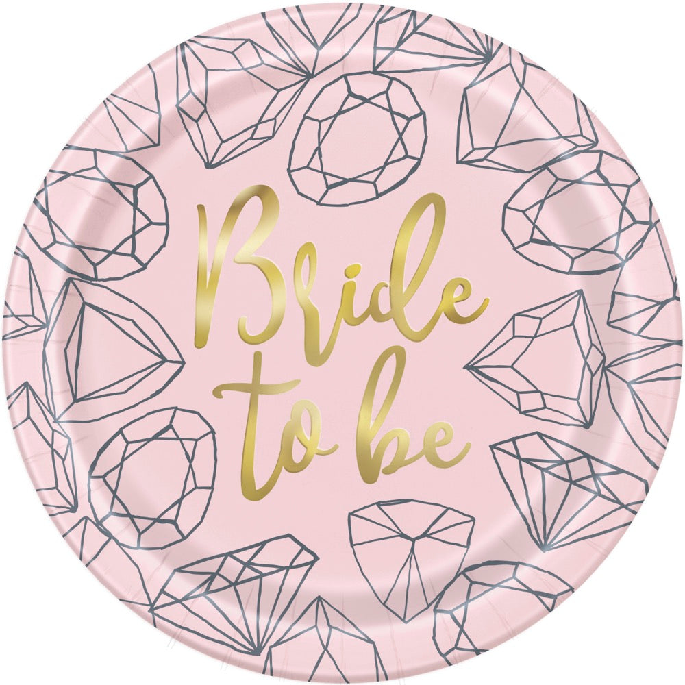 Pink Diamond Bachelorette Party Round 9 Dinner Plates 8ct - Foil Stamping