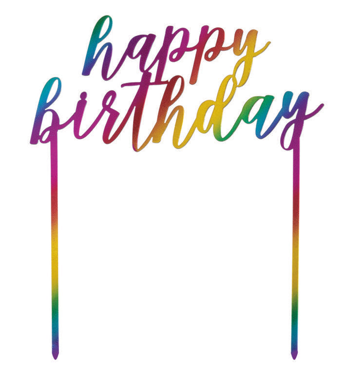 Plastic Metallic Rainbow Happy Birthday Cake Topper