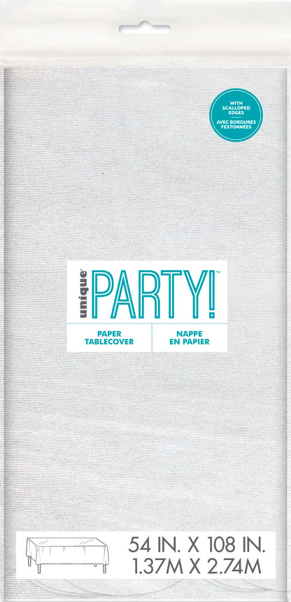 White Scalloped Paper Table Cover 54in x 108in