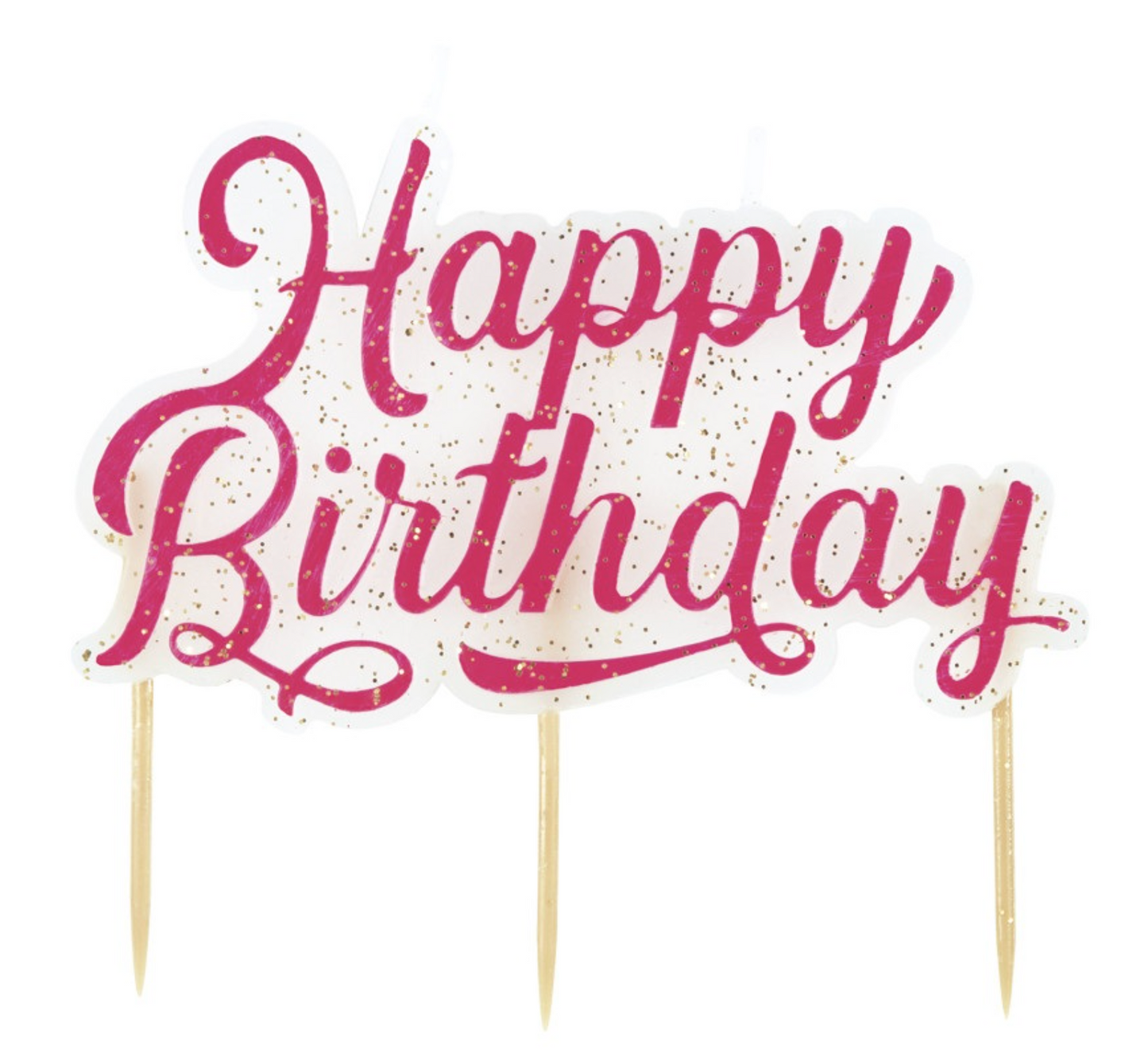 Pink Glitter Happy Birthday Large Pick Candle