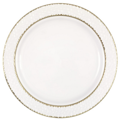 White Plastic Plates with Hammered and Gold Foil Edge 8ct