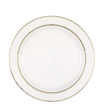 White Plastic Plates with Hammered and Gold Foil Edge 8ct
