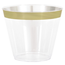 Clear Reusable 9oz Plastic Tumbler with Gold Rim 8ct