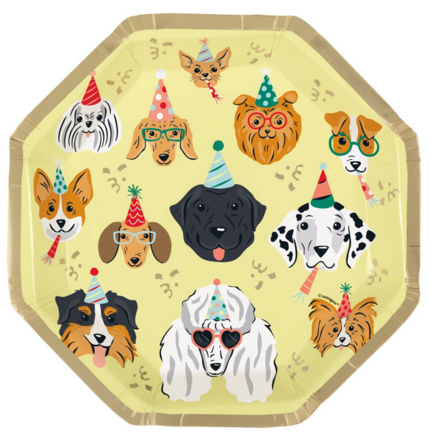 Pawty Time Birthday Octagon Shaped Dessert Plates 8ct - Foil Stamping