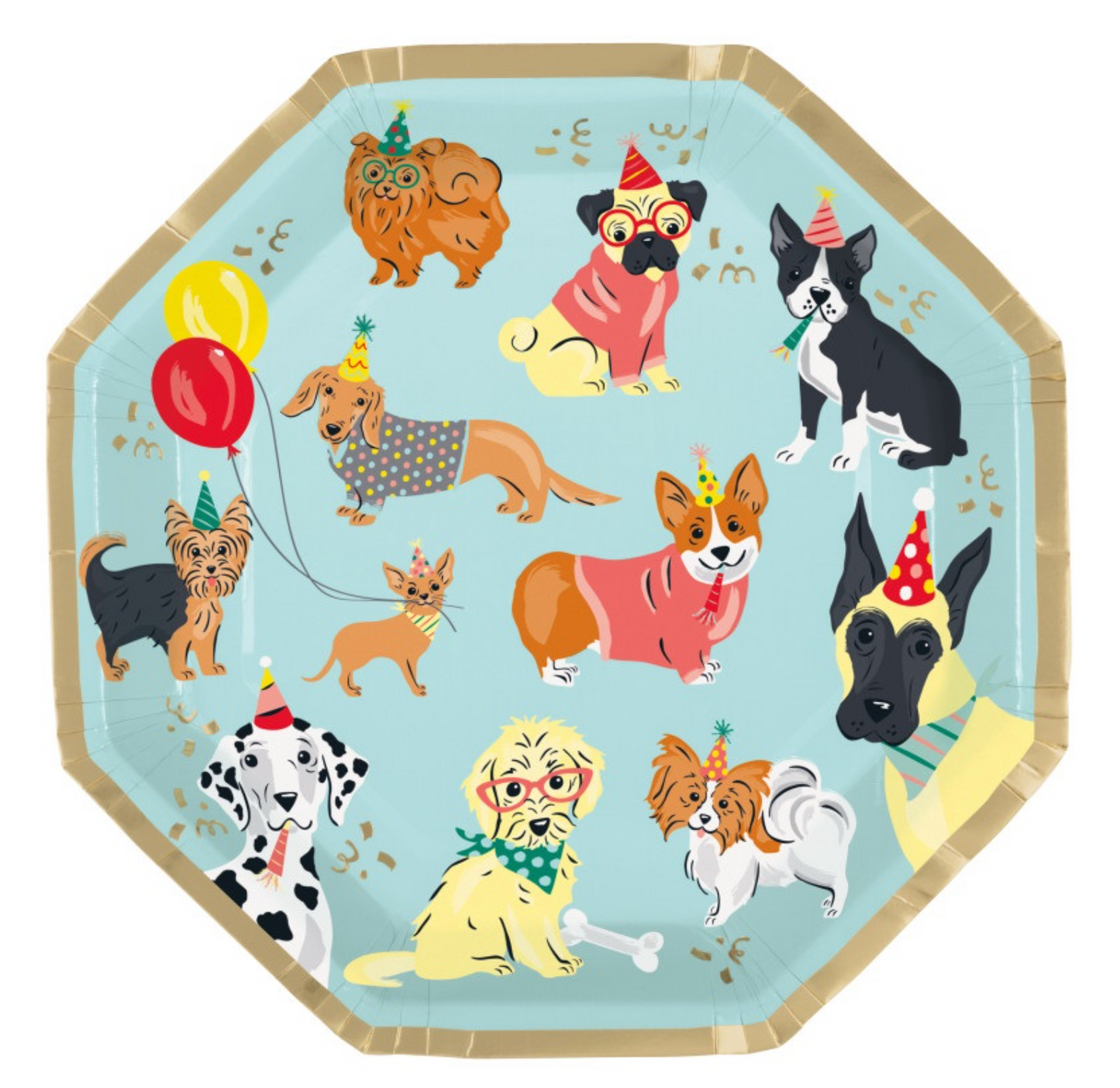 Pawty Time Birthday Octagon Shaped Dinner Plates 8ct - Foil Stamping