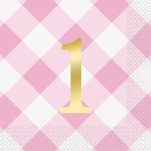 Pink Gingham 1st Birthday Luncheon Napkins 16ct - Foil Stamping