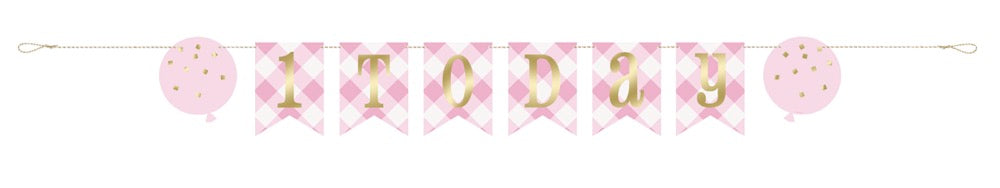 Pink Gingham 1st Birthday Pennant Banner 6ft